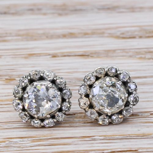 fig 2. Victorian 2.47 Carat Old Cut Diamond Cluster Earrings, circa 1880