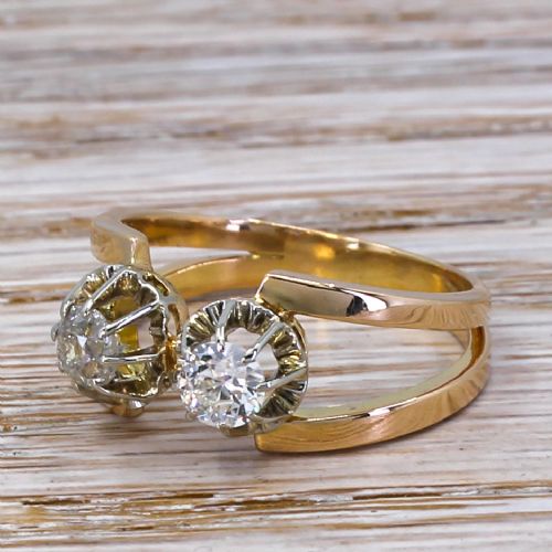 Mid Century 0.80 Carat Two Stone Diamond Ring, Circa 1950