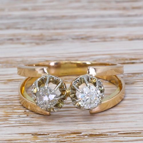 fig 1. Mid Century 0.80 Carat Two Stone Diamond Ring, circa 1950