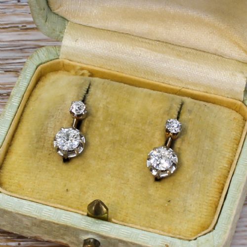 Edwardian 0.87 Carat Old Cut Diamond Earrings, Circa 1910