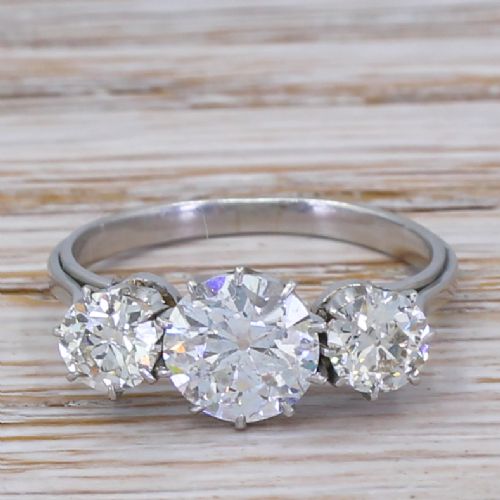 fig 1. Art Deco 1.96 Carat Old Cut Diamond Trilogy Ring, circa 1935