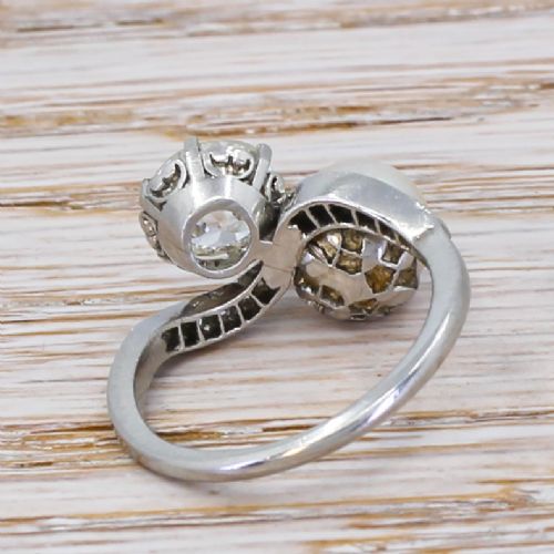 fig 3. Art Deco 1.11 Carat Old Cut Diamond & Natural Pearl Crossover Ring, circa 1915