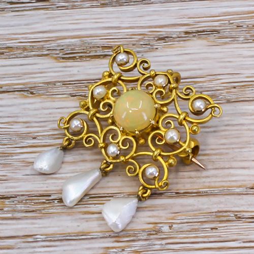 Edwardian Opal & Pearl Brooch, Circa 1905