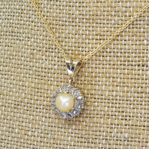 Victorian Natural Pearl & Rose Cut Diamond Cluster Pendant, Circa 1880