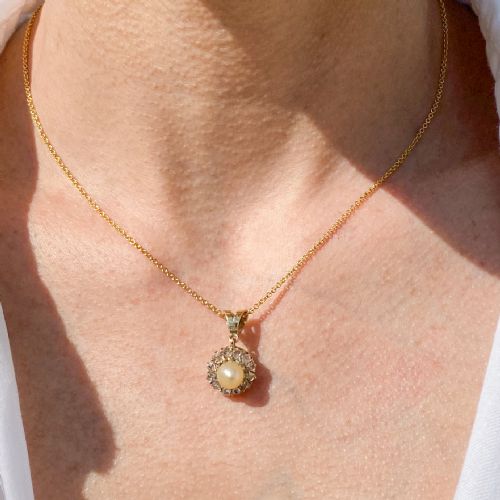 fig 1. Victorian Natural Pearl & Rose Cut Diamond Cluster Pendant, circa 1880
