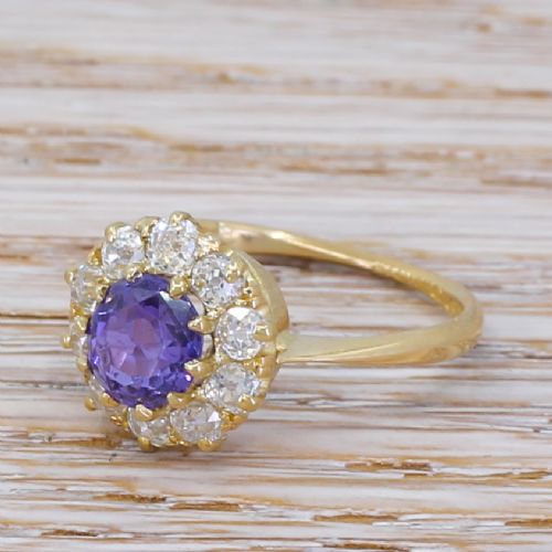 Art Deco 1.64 Carat Natural Purple Sapphire & Diamond Ring, Circa 1925
