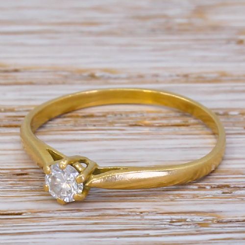 Mid Century 0.20 Carat Transitional Cut Diamond Engagement Ring, Circa 1960