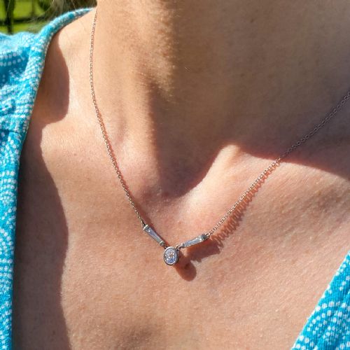 fig 1. Art Deco 0.95 Carat Old Cut & Tapered Baguette Cut Diamond Necklace, circa 1930