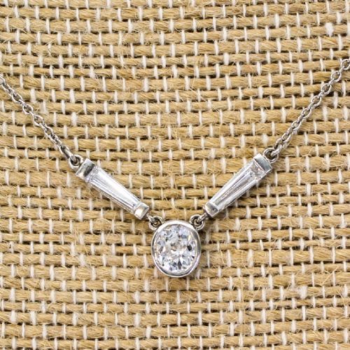 fig 2. Art Deco 0.95 Carat Old Cut & Tapered Baguette Cut Diamond Necklace, circa 1930