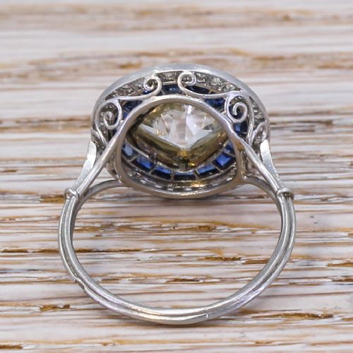 fig 3. Art Deco 3.27 Carat Old Cut Diamond & Sapphire Target Cluster Ring, circa 1915