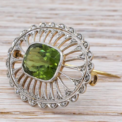 fig 1. Art Nouveau 8.70 Carat Green Paste & Rose Cut Diamond Brooch, circa 1910