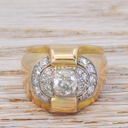 fig 1. Retro 1.36 Carat Old Cut Diamond Cluster Ring, circa 1950