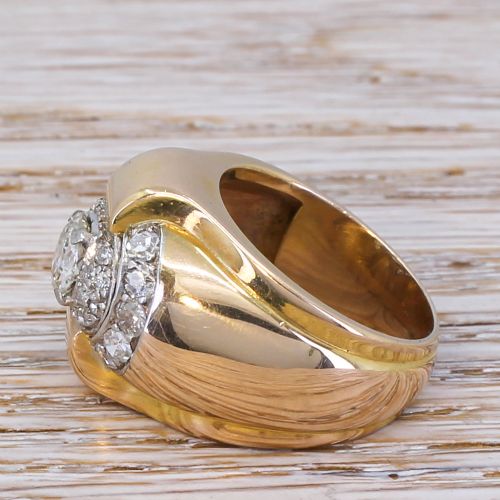 fig 2. Retro 1.36 Carat Old Cut Diamond Cluster Ring, circa 1950