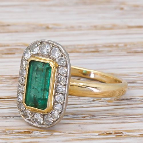 Late 20th Century 1.20 Carat Emerald Cut Emerald & Diamond Ring