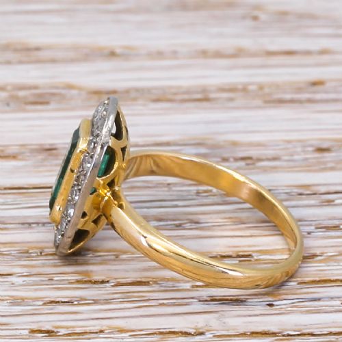 fig 2. Late 20th Century 1.20 Carat Emerald Cut Emerald & Diamond Ring