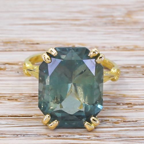 fig 1. Mid Century 12.88 Carat Natural Greenish Blue Sapphire Solitaire Ring, circa 1960