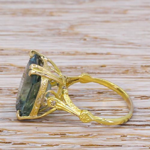 fig 2. Mid Century 12.88 Carat Natural Greenish Blue Sapphire Solitaire Ring, circa 1960