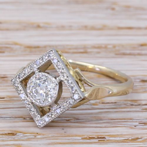 Retro 0.65 Carat Old Cut Diamond Cluster Ring, Circa 1945