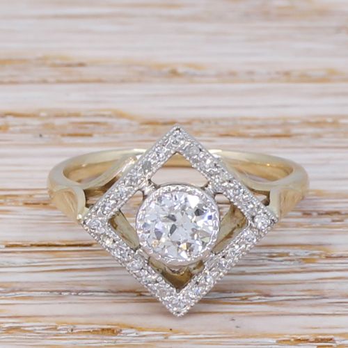 fig 1. Retro 0.65 Carat Old Cut Diamond Cluster Ring, circa 1945