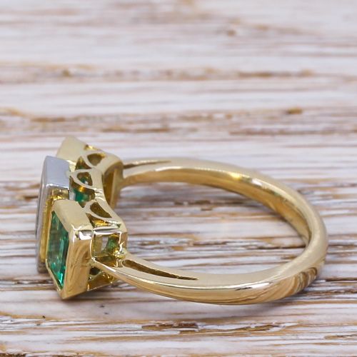 fig 2. Modernist 0.65 Carat Baguette Cut Diamond & Emerald Trilogy Ring, circa 1960