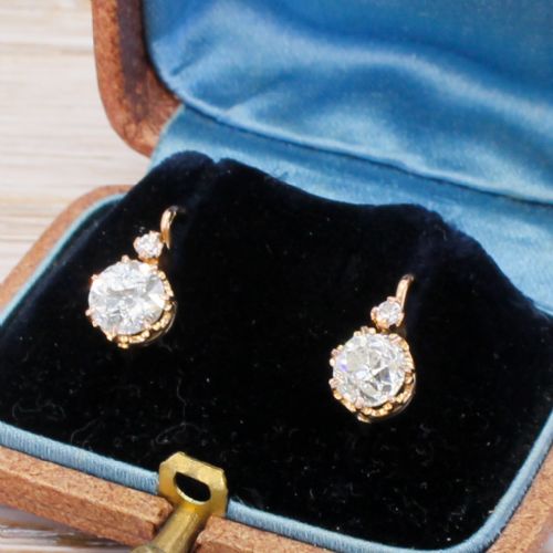 Mid Century 1.53 Carat Old Cut Diamond Earrings, Circa 1950