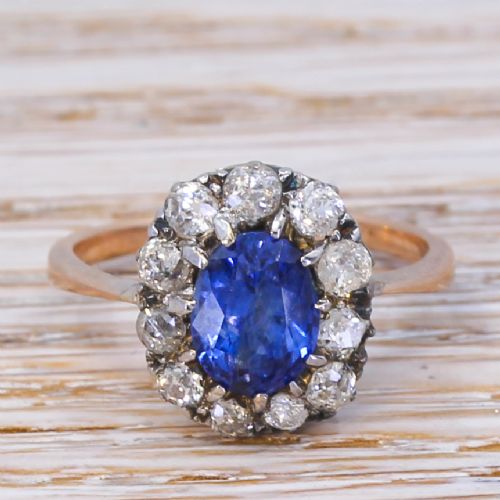 fig 1. Mid Century 1.81 Carat Sapphire & Diamond Cluster Ring, circa 1950