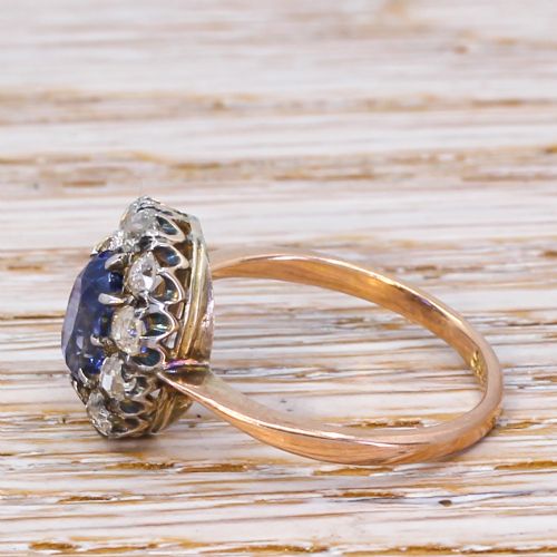fig 2. Mid Century 1.81 Carat Sapphire & Diamond Cluster Ring, circa 1950