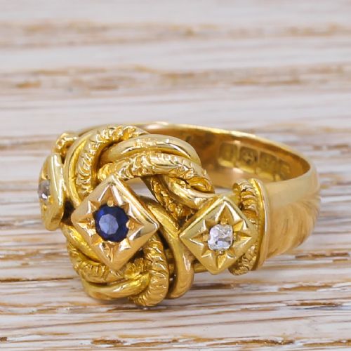 Art Deco Sapphire & Diamond Knot Ring, Dated 1918