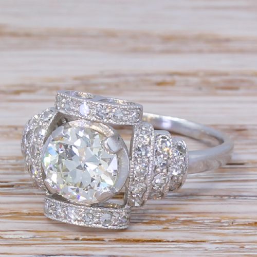 Art Deco 1.34 Carat Old European Cut Diamond Ring, Circa 1920