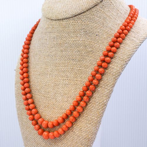Victorian Coral Bead Double Strand Necklace, Circa 1900