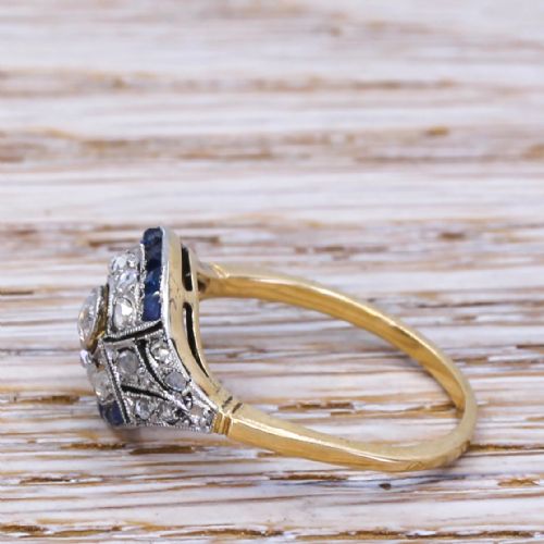 fig 2. Art Deco 0.29 Carat Old Cut Diamond & Calibré Cut Sapphire Ring, circa 1920