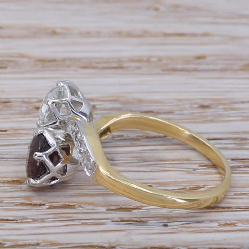 fig 3. Art Deco 1.01 Carat Old Cut Diamond & 1.14 Carat Ruby Crossover Ring, circa 1925