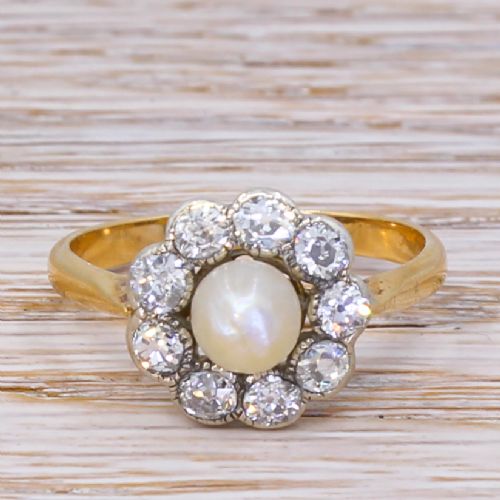 fig 1. Victorian Natural Pearl & Old Cut Diamond Cluster Ring, circa 1900