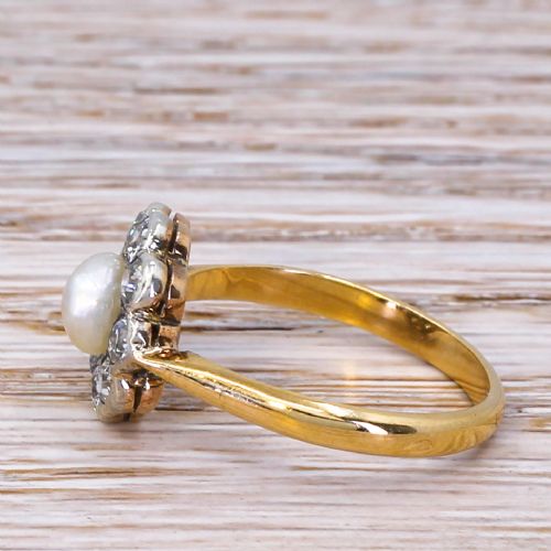 fig 2. Victorian Natural Pearl & Old Cut Diamond Cluster Ring, circa 1900
