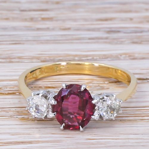 fig 1. Art Deco 1.33 Carat Natural Ruby & Old Cut Diamond Trilogy Ring, circa 1920