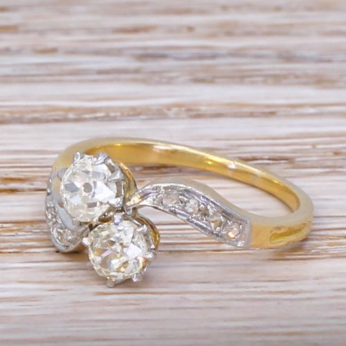 Edwardian 0.85 Carat Old Cut Diamond Crossover Ring, Circa 1910