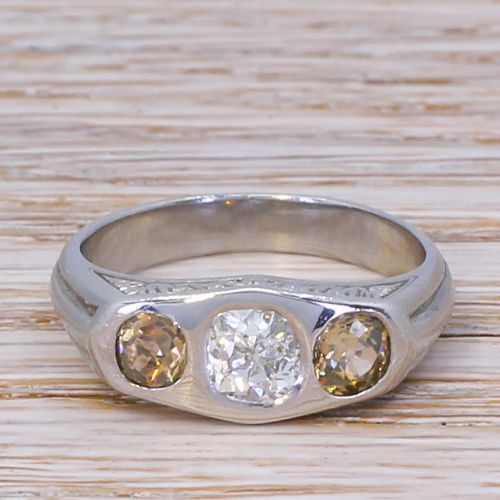 fig 1. Art Deco 1.54 Carat Old Cut Diamond Three Stone Ring, circa 1925