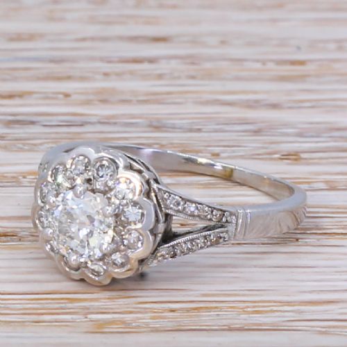 Mid Century 1.14 Carat Old Cut Diamond Cluster Ring, Circa 1950