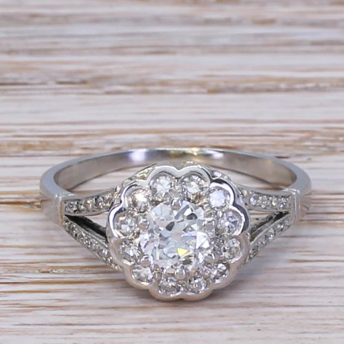fig 1. Mid Century 1.14 Carat Old Cut Diamond Cluster Ring, circa 1950