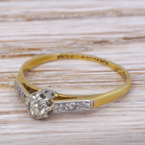 Mid Century 0.10 Carat Old Cut Diamond Engagement Ring, Circa 1945
