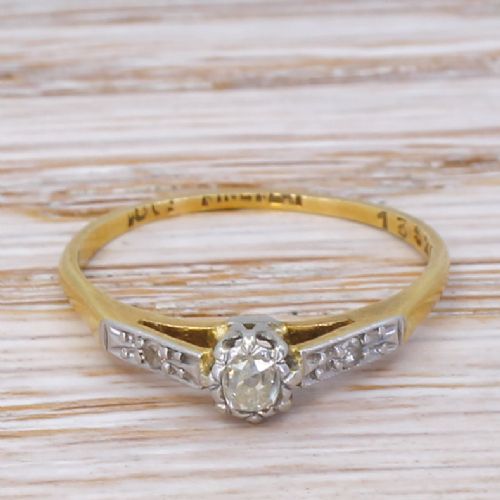 fig 1. Mid Century 0.10 Carat Old Cut Diamond Engagement Ring, circa 1945