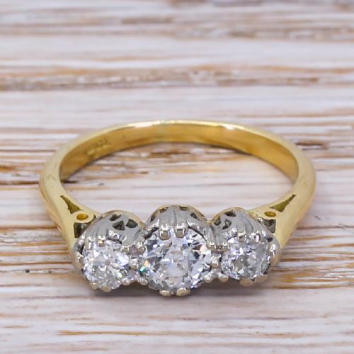 fig 1. Mid Century 0.75 Carat Old Cut Diamond Trilogy Ring, circa 1960