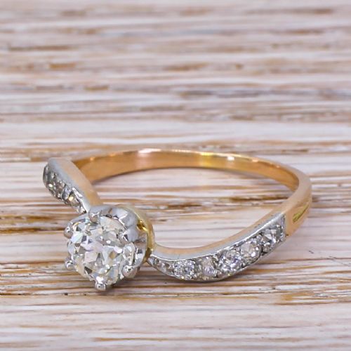 Edwardian 0.77 Carat Old Cut Diamond Curved Engagement Ring, Circa 1910