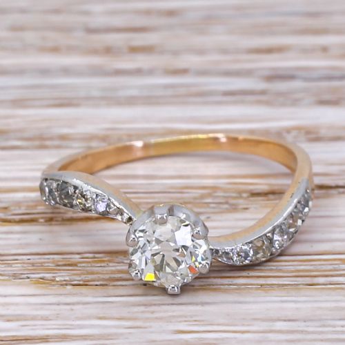 fig 1. Edwardian 0.77 Carat Old Cut Diamond Curved Engagement Ring, circa 1910