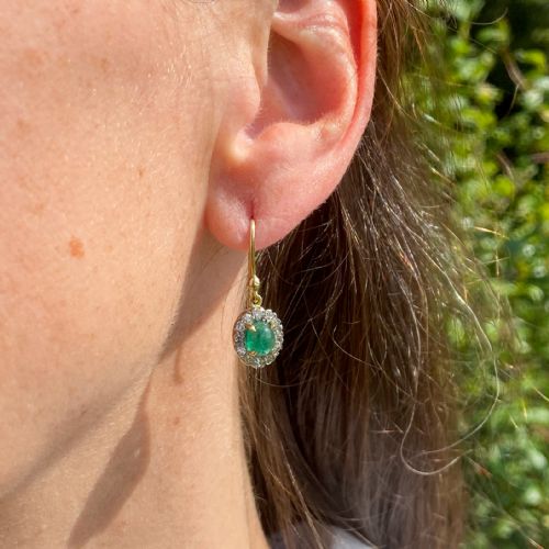 fig 1. Art Deco 1.48 Carat Cabochon Emerald & Diamond Earrings, circa 1930