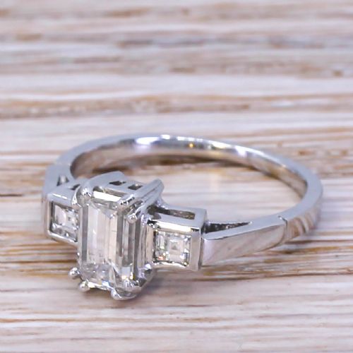Mid Century 1.00 Carat Emerald Cut Diamond Engagement Ring, Circa 1950