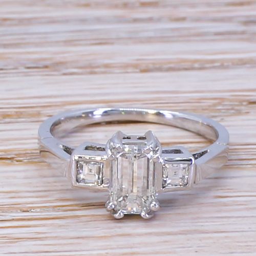 fig 1. Mid Century 1.00 Carat Emerald Cut Diamond Engagement Ring, circa 1950