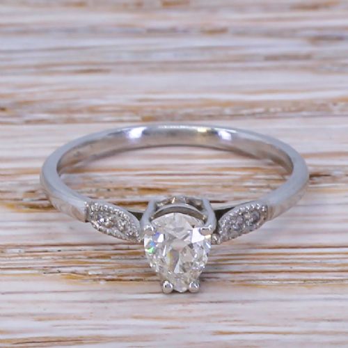 fig 1. Art Deco 0.50 Carat Old Pear Cut Diamond Engagement Ring, circa 1925