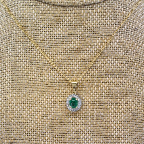 fig 2. Art Deco 0.77 Carat Cabochon Cut Emerald & Diamond Pendant, circa 1930