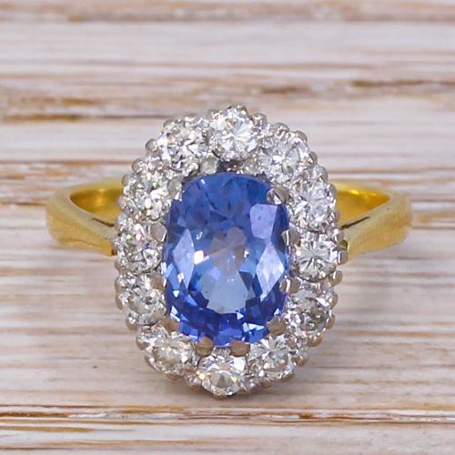 fig 1. Mid Century 2.27 Carat Sapphire & Diamond Cluster Ring, circa 1960